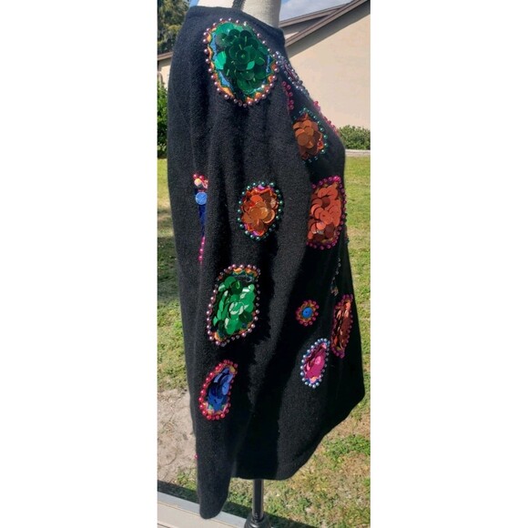 Vtg Cedars M Lambswool Angora Black Sweater Beads Pearls Sequins Ugly Christmas - Picture 4 of 12
